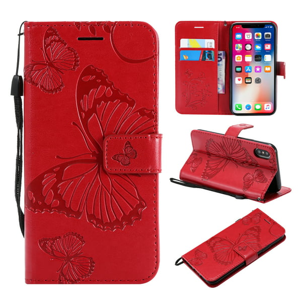 red Wallet Case for iPhone X Leather Cover Compatible with iPhone X 